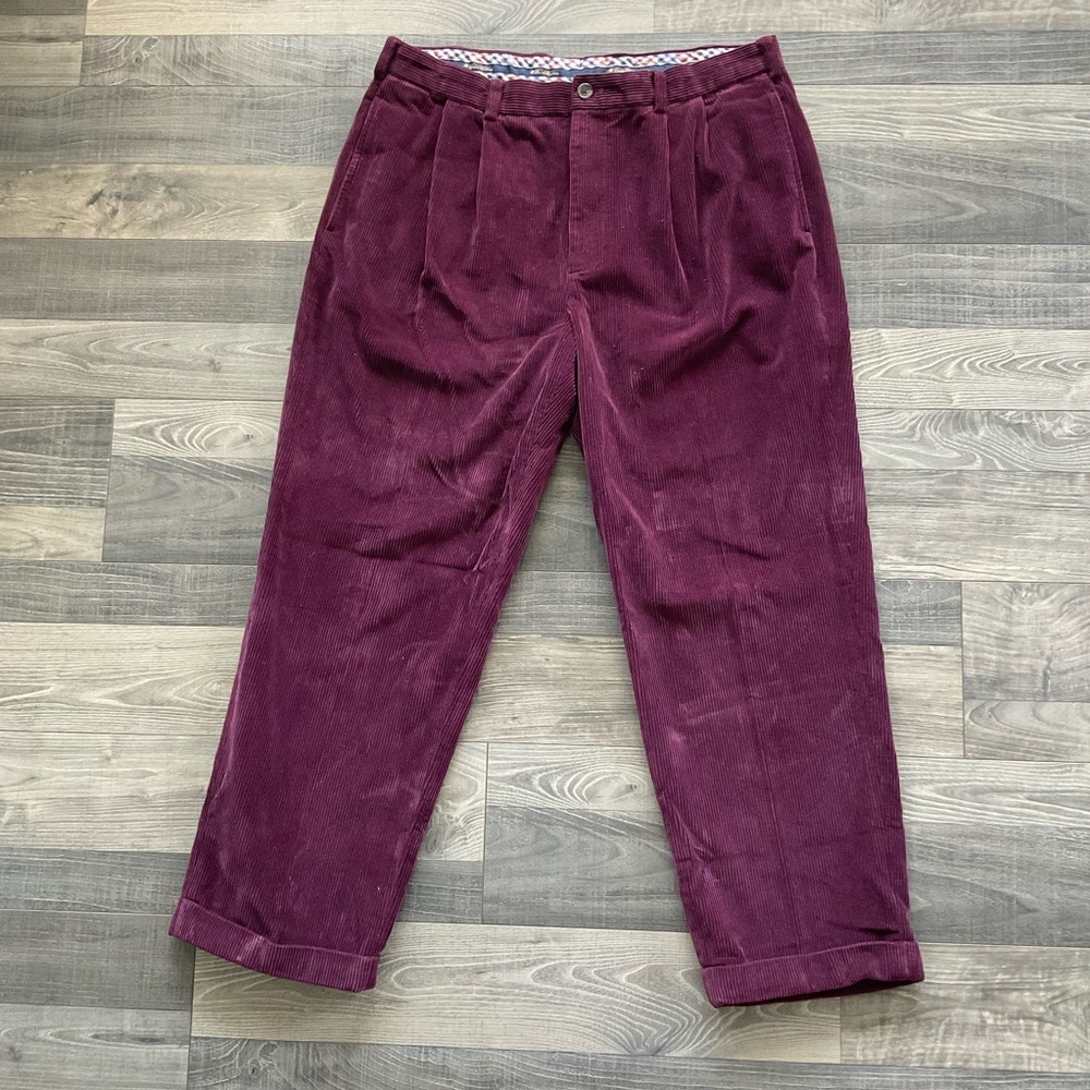 38x30 Brooks Brothers Elliot Corduroy Pants Mens Cranberry Pleated Cuffed Cotton